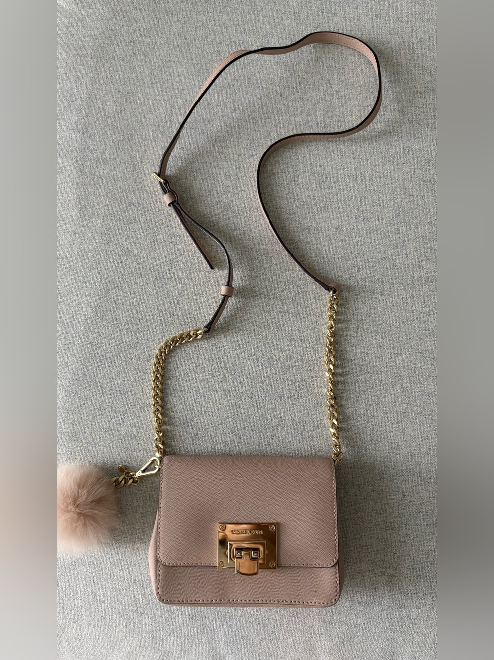 Michael Kors Nude / Blush Pink Leather Crossbody with Gold Chain
